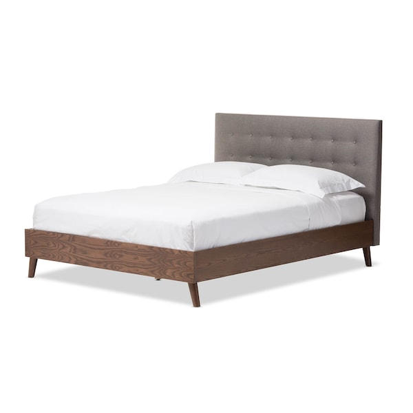 Baxton Studio Alinia Grey Upholstered Walnut Wood Full Size Platform Bed 123-6826 - main